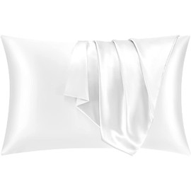 Maple&Stone Satin Pillowcase for Hair and Skin, Pillow Cases with Envelope Closure, 2 Pack Soft Pillow Cover White, Queen 20"x30"