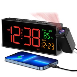 Netzu Projection Clock for Bedroom Ceiling, Alarm Clocks with 180° Rotatable Projector, Date Temperature and Weekday, Manual DST, 5 Brightness, 10 Ringtones, 4 Volumes and Snooze