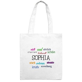 Jute Bag with Name Sophia - Positive Features Motif - Colour White - Fabric Bag, Jute Bag, Hipster Bag, White