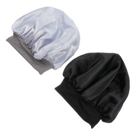 WOONEKY 2pcs Elastic Satin Night Sleeping Caps for Women Wide Band Hair Care Bonnets Comfortable Sleep Cover for Oil Treatments Deep Conditioning and Daily Use