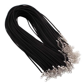 Perlin Pack of 10 Velour Leather Necklace 46 cm Jewellery Band Chain with Lobster Clasp and Extension Chain Band Necklaces for DIY Jewellery Making (Black)