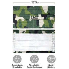 CBC Crown 3-Ply Disposable Protective Face Masks Earloop, Dust Filter Mouth Cover Black, Blue for Adult Men & Women (50 PC - Mix Camo)