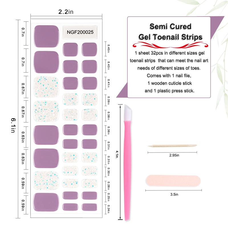 WOKOTO Semi Cured Gel Nail Strips For Toenails, 16 Size