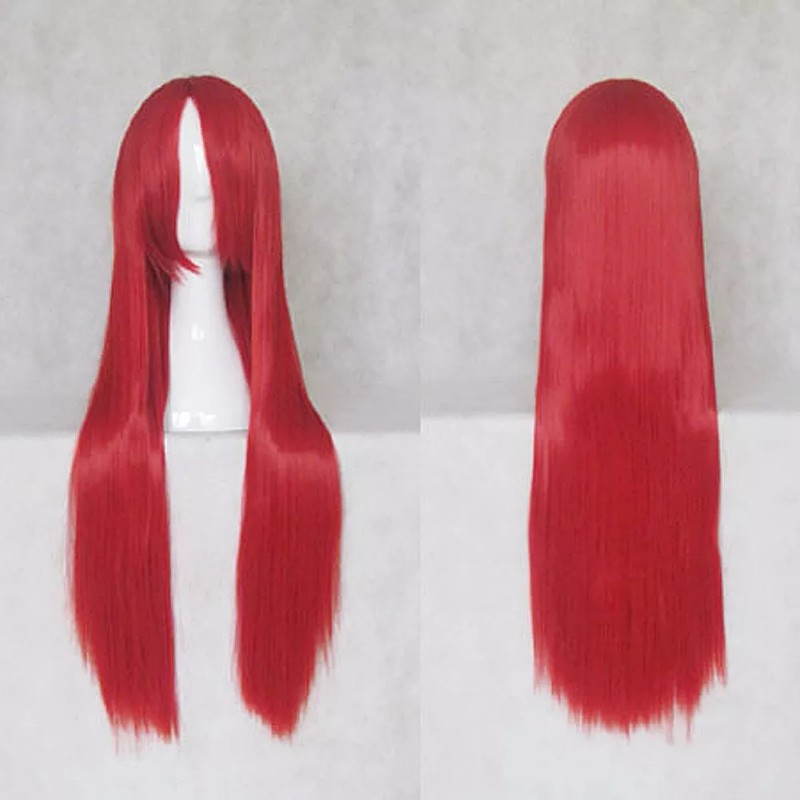 generic Mujer Peluca Roja Pelo Largo Pelucas Con Flequillo Peluca