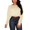 Pink Queen Women's Long Sleeve Knit Crop Top Sweaters Apricot