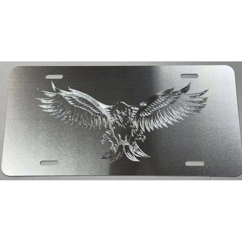 Engraved US American 3D Fierce Eagle Diamond Etched Silver Car
