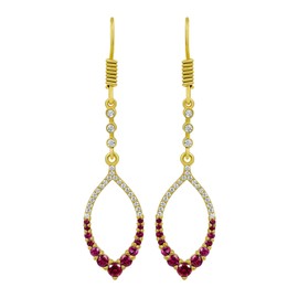 GOURIK 18K Yellow Gold Plated Red Created Ruby and White Simulated Diamond Dangle July Birthstone Earrings For Women, Jewelry Gifts For Mom Wife Her