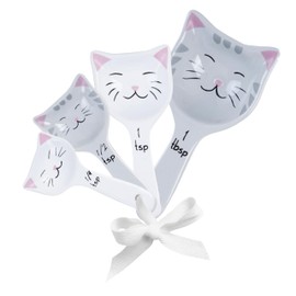Cat Measuring Spoons - Cute Measuring Spoons Set w/Ribbon- Cat Kitchen Accessories for Cat Baking Supplies - Ceramic Measuring Spoons Set - Cat Themed Kitchen Items- Baking Gifts for Women (Set of 5)