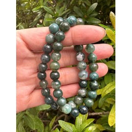 GAF TREASURES Moss Agate Crystal Bead Bracelet 8mm, Wholesale Genuine Moss Agate Stretch Gemstone Bracelet, Healing Crystal Bracelet, Gift for Men & Women (1)
