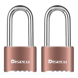 Disecu 4 Digit Heavy Duty Combination Lock 2.5 Inch Long Shackle Outdoor Waterproof Padlock for School Gym Locker, Gate, Hasp Storage, Toolbox, Fence, Case, Bike (Brass, 2 Pack)