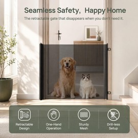 Retractable Dog Gate No Drilling Screen Cat Mesh Gate Door 30x70Inch Large Pets for Porch House Doorways Stairs Safety Easy Install Portable Adjustable with 5 Hanging Hooks Indoor/Outdoor Door,Black