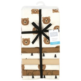 Hudson Baby Unisex Baby Cotton Flannel Receiving Blankets Bundle, Brown Bear, One Size