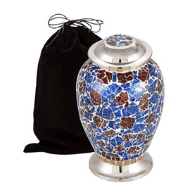 Eternitymart Mosaic Cracked Glass Cremation Urn for Human Ashes - Adult Funeral Urn Handcrafted - Affordable Urn for Ashes - Large Urn Deal. (Blue & Red)