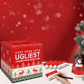 QIKSION Ugly Sweater Contest Ballot Box, Voting Cards Box Set with 50 Voting Cards Sweater Contest Ballot Box for Christmas Games Party Decorations