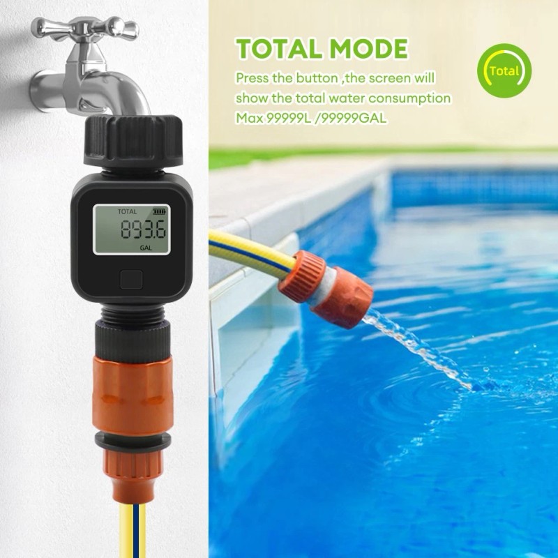 Unbranded Digital Water Flow Meter 3/4" Hose Water Meter Consumption