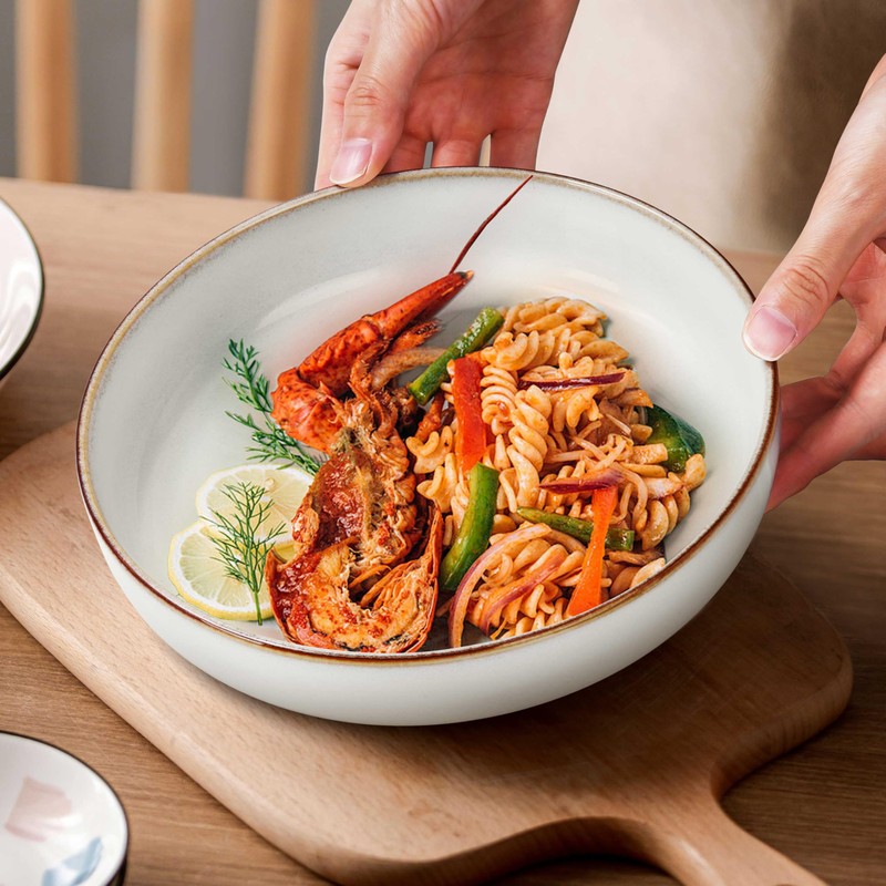 Herogo Stoneware Pasta Bowls Set of 4, 37 Ounce Large