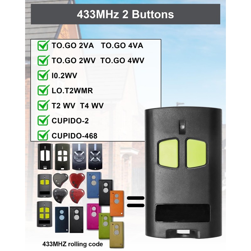 Benincà TO.GO 2VA 2 Channel Replacement Remote Control 433.92MHz Compatible