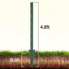 FENSMILE 4.8 Feet Fence Posts Sturdy Duty Metal Fence Post, No Dig Garden U Post for Wire Fencing Steel Post for Yard, Outdoor Wire, Pack of 10