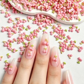 50Pcs Cherry Nail Charms 3D Pink Fruit Nail Supplies Spring Summer Nail Gem