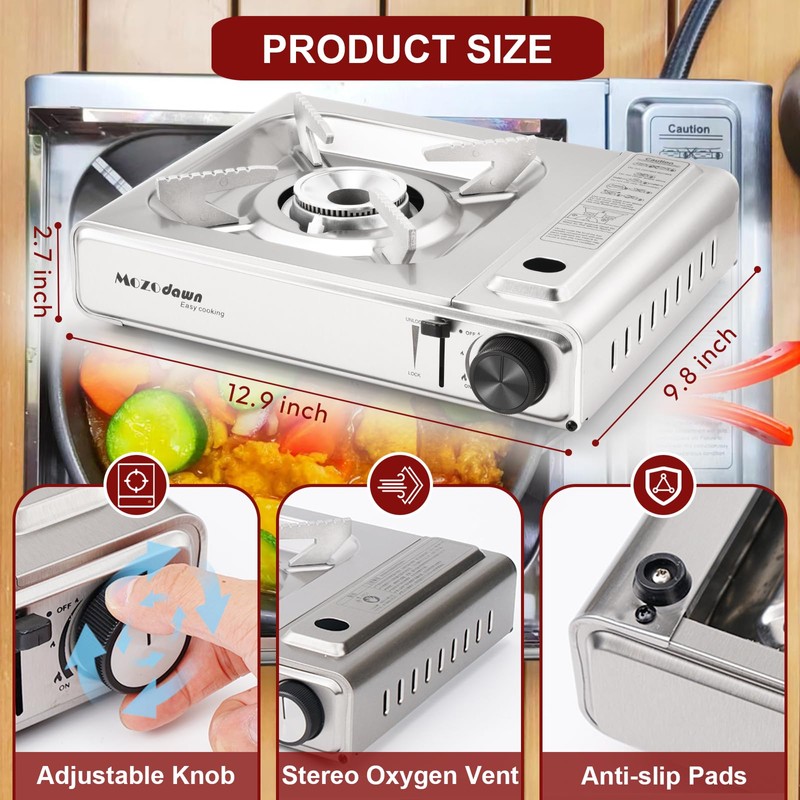 MOZODAWN Dual Fuel Camp Stove with Butane and Propane Compatibility,