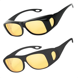 Myiaur 2 Pack Night Driving Over Glasses for Women Men Polarised Anti Glare Headlight Glasses Yellow Lens for Nighttime, Rainy& Foggy Conditions