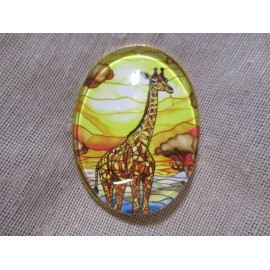 XL GLASS PICT BUTTON "STAINED GLASS" SERIES - HANDSOME GIRAFFE    1-1/2