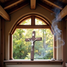 Brown Stakee Wooden Cross Hanging Religious Worship Symbol For Home Decoration Wooden Catholic Crucifix Orament, Wall Decorative Accessories