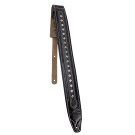 Walker & Williams C-35-BLK Smooth Texture Premium Black Full Grain Leather Soft Padded Guitar Strap with Metal Crosses For Acoustic, Electric, And Bass Guitars