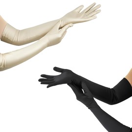 JAONLD 2 Pairs Long Gloves Women Satin Fancy Dress Gloves 1920s Elbow Length Opera 21 inch Costume for Wedding Prom Party Dance Costume Accessories