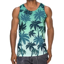 Idgreatim Hawaiian Tank Tops for Mens Tropical Plam Tree Sleeveless T-Shirt Coconut Tree 3D Graphic Vest Blouse for Summer Vocation L
