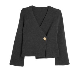 Anoumcy Asymmetric Button Up Cardigans Sweaters for Women Elegant V Neck Knit Cropped Sweater Tops 2024 Fall Outfits Trendy Black M