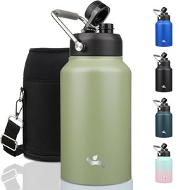 Konokyo Jug with Handle,87 oz Insulated Water Bottle with Carrying Pouch, Double Wall Vacuum Stainless Steel Metal Bottle,Camp Green