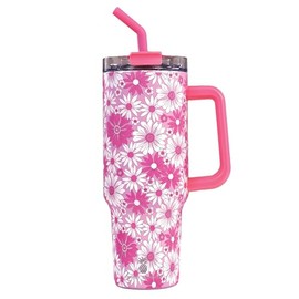 Simply Southern | 40oz Tumbler with Handle and Straw Lid | Insulated Cup Reusable Stainless Steel Water Bottle Travel Mug Cupholder Friendly | Gifts for Women, 0223-TUMBLER40-PNKFLR