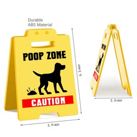 MQCLYSG Funny Dog Poop Zone Warning Caution Yellow Sign,Pet Excrement Sign for Dog Lovers Double-Sided 3.9x6.3 Ince