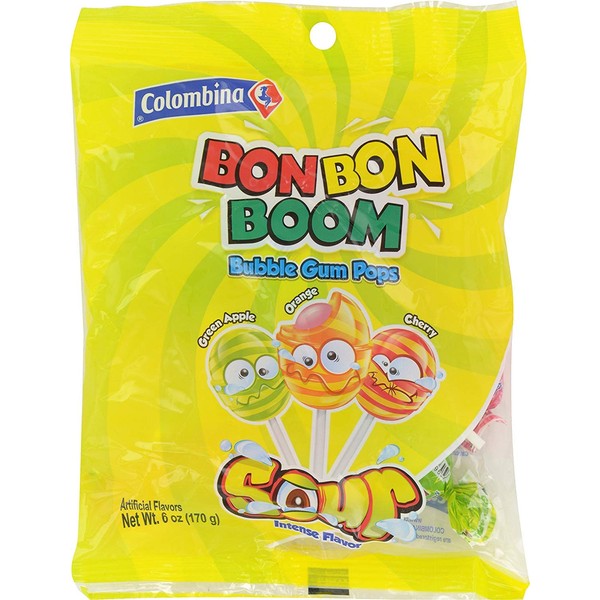 Colombina Bon Bon Boom Sour Bubble Gum Pops - 6-oz. Bag