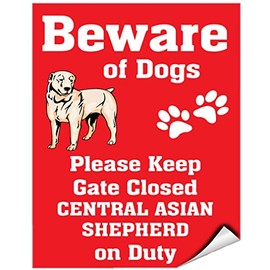 Beware of Central Asian Shepherd Dog On Duty Vinyl Label Decal Sticker 12 Inches X 18 Inches