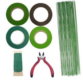 Woohome 7 Stück Blumen-Arrangement Tool Kit, Flora Kreppband, 26 Gauge Grün Zoll Blumenstamm Draht, 22 Gauge Grün Floral Wire für Strauß Stem Wrap Florist