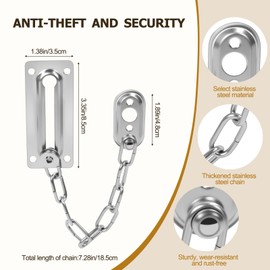 2 Pack Door Chain Lock, Heavy Duty Stainless Steel Locks for Inside Door, Durable and Rust-Proof, Child and Pet Safety Lock for Bedroom, Apartment, Hotel