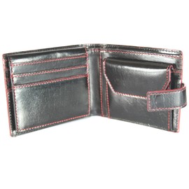 HYDESTYLE Classic Men's Leather Wallet with Colored Edging, Genuine Leather Flip Wallet with Card & Slip Pocket Slot, Travel Friendly, Compact Pocket Wallet with Ample Storage for Men-Black with Red