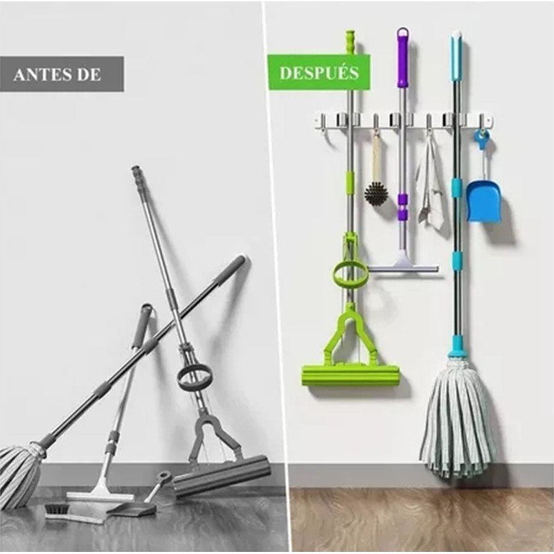 Punch Free Wall Mount Mop Broom Holder 4 Clips 5