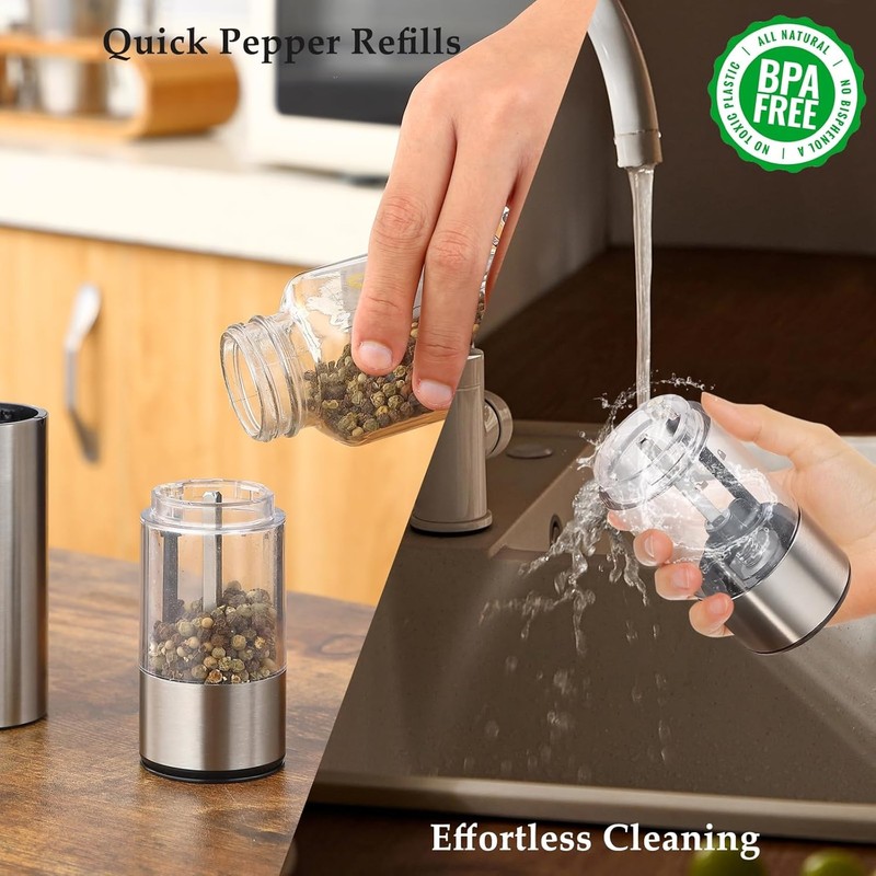 Electric Salt and Pepper Grinder Set, USB Rechargeable, Stainless Steel