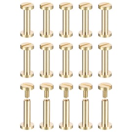 sourcing map 30Pack Brass Chicago Screws, 15x8mm Flat Head Screw Back Binding Post Nail Stud Rivets Fastener for DIY Leather Craft Belt Strap