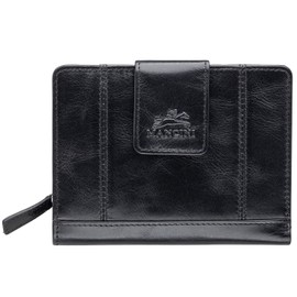 Mancini Casablanca Full Grain Leather RFID Secure Medium Clutch Wallet, Black