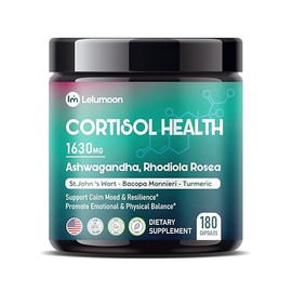LELUMOON Ultra Cortisol Health 1630 mg with Ashwagandha, Rhodiola, Apigenin & Holy Basil – Supports Mood, Resilience & Daily Balance – Made in The USA – 180 Capsules