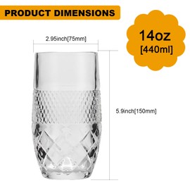 GYRUT 14oz Highball Glasses[Set of 4] Elegant Drinking Glasses for Everyday Wedding Party Modern Glassware Set for Housewarming Gifts - Gem Style