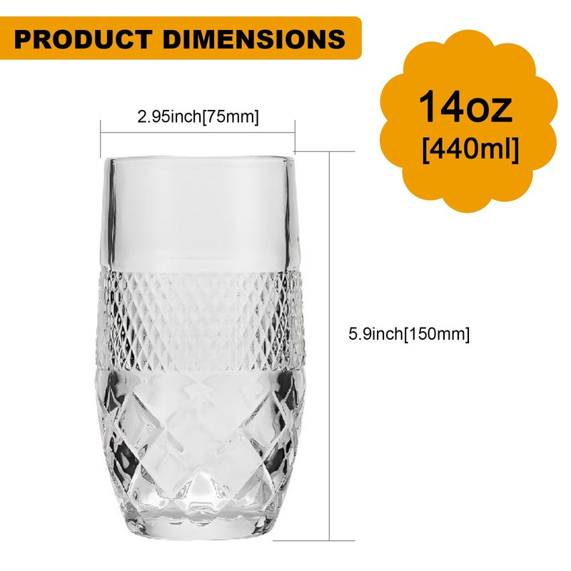GYRUT 14oz Highball Glasses[Set of 4] Elegant Drinking Glasses for