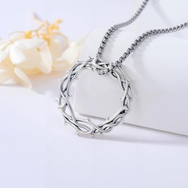 YYmqmq Crown of Thorns Necklace for Men 925 Sterling Silver Christian Pendant Necklace Religion Jewelry Catholic Gifts for Men Women