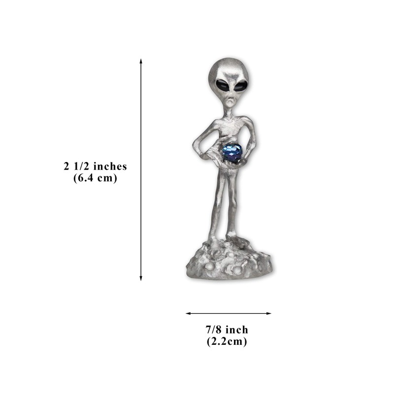 UFO Alien Holding Faceted Crystal Ball Pewter Statue