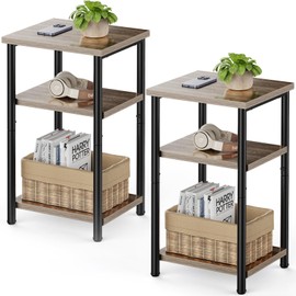 Sweetcrispy 3-Tier End Table Set of 2, Side Tables with Adjustable Feet, Small Nightstand Space-Saving for Bedroom Living Room Office, Grey