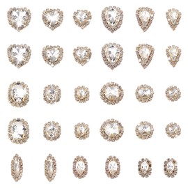 Cheriswelry 60pcs Sew on Rhinestone Heart Flat Round Teardrop Oval Horse Eye Flatback Glass Clear Gems Rhinestones for Jewelry Making Clothes Decor